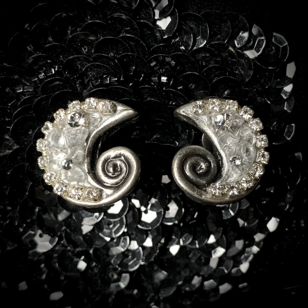 Vintage Michal Golan Crystal Sparkly Spiral earrings